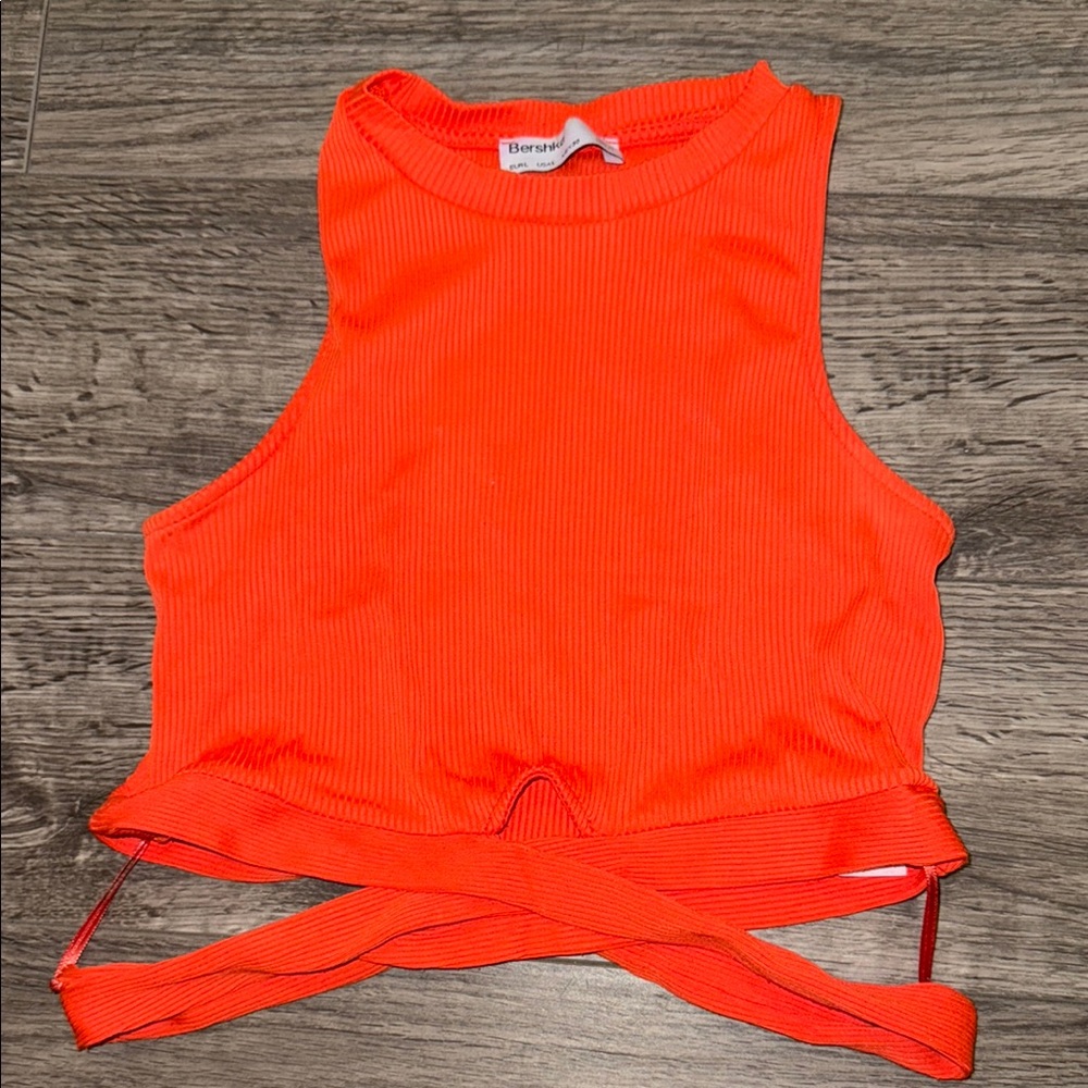Bershka Orange Crop Tank Top with Tie Front
